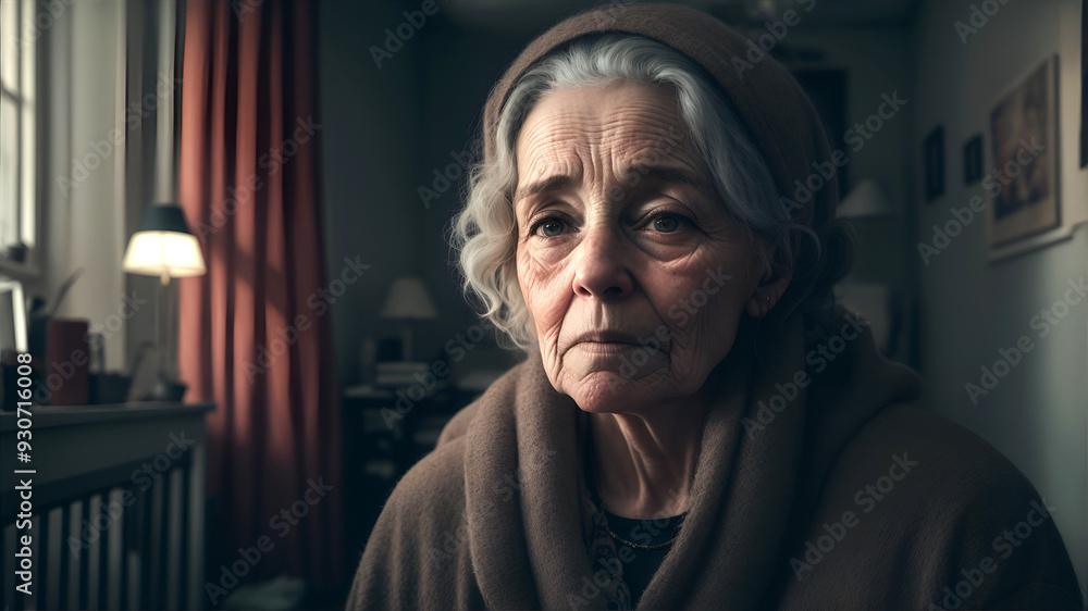 Portrait of an old lonely grandmother in a room Portrait of an old lonely grandmother in a room