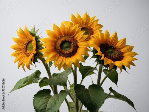 A pristine arrangement of vibrant sunflowers gracefully standing against a simple background
