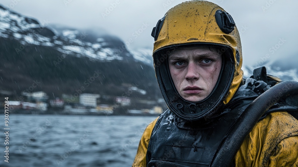 Coast Guard Diver Emerging from Water in Stunning Portrait Shot Coast Guard Diver Emerging from Water in Stunning Portrait Shot