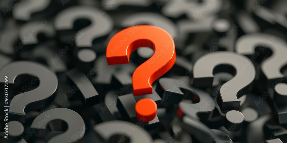 The red question mark stands out against the black, symbolizing urgency and importance. The red question mark stands out against the black, symbolizing urgency and importance.