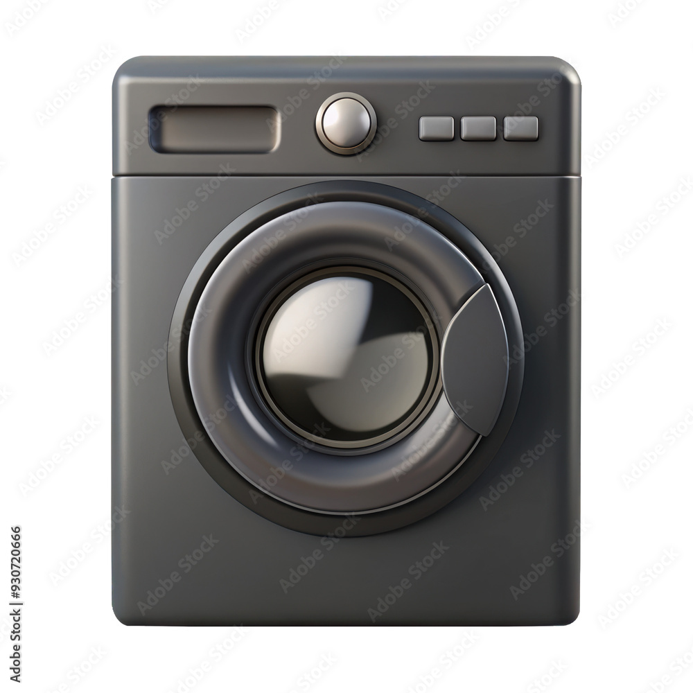 3D model of a black washing machine appliance with a front-loading door and sleek, modern design. Ideal for laundry room or home appliance visualizations. Isolated on transparent background, png. 3D model of a black washing machine appliance with a front-loading door and sleek, modern design. Ideal for laundry room or home appliance visualizations. Isolated on transparent background, png.
