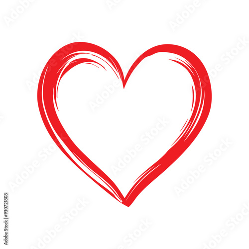 Hand-drawn red heart outline with brushstroke effect vector art illustration