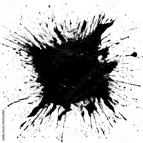 Black Ink Splash With Gritty Grunge Texture on White Background