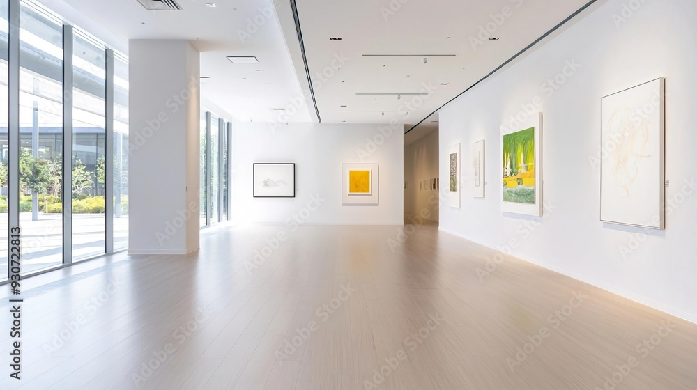 Fototapeta premium Modern art gallery interior with visitors