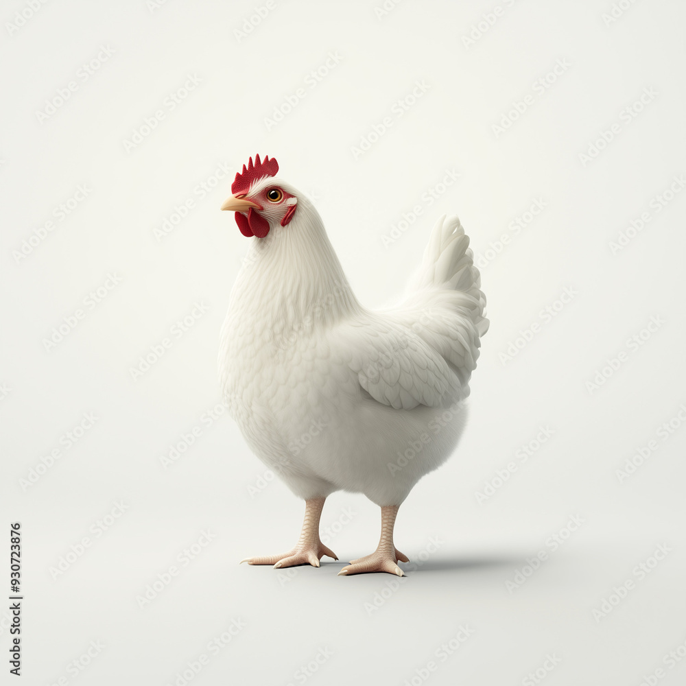 White Chicken Standing on White Background
