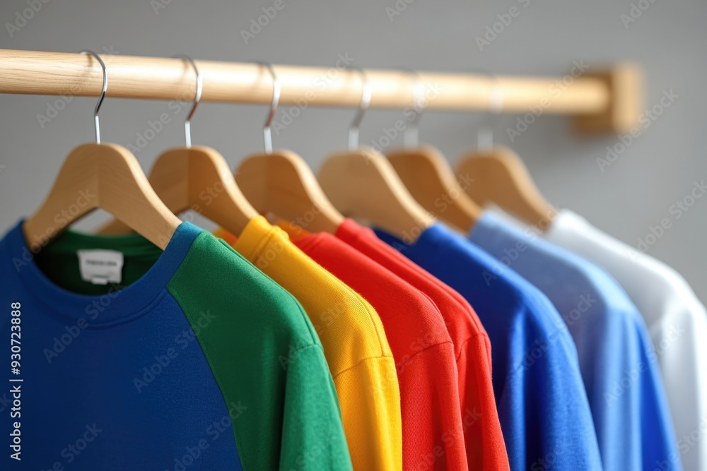 Obraz premium Colorful Assorted Clothing on Hangers in Closet - Slow Fashion and Chaos in Wardrobe