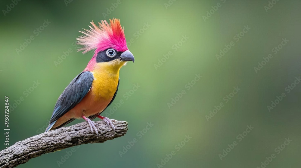 Fototapeta premium A vibrant, colorful bird with a red crest perched on a branch.