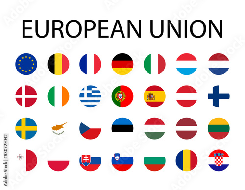 Round flags of European union countries