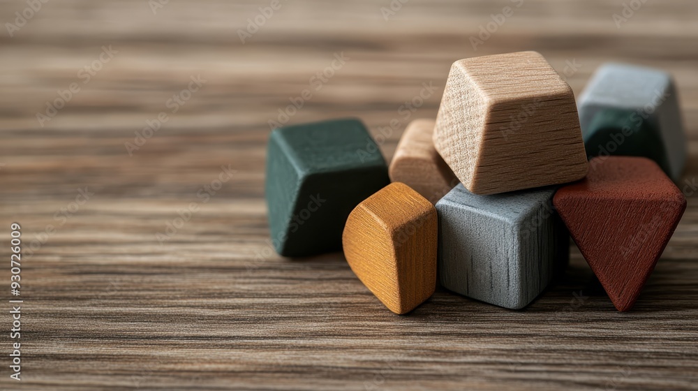 Assorted wooden blocks, including cubes and pyramids, spread on a wooden surface, symbolizing creativity and the cornerstone of early learning and development in children. Assorted wooden blocks, including cubes and pyramids, spread on a wooden surface, symbolizing creativity and the cornerstone of early learning and development in children.