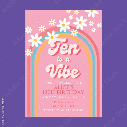 Retro Rainbow Vibe Groovy Invitation