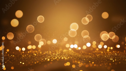 Golden Sparkles Abstract Background: A mesmerizing backdrop of golden bokeh lights and shimmering glitter, evoking a sense of luxury, celebration, and elegance. Perfect for product displays, presentat photo