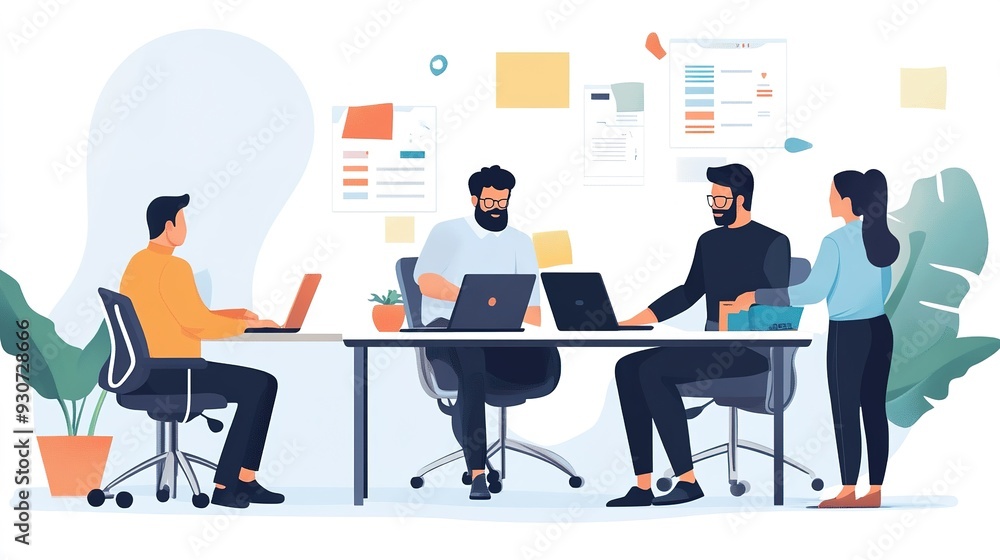 A team working together in a modern office, using digital tools and task lists to manage workflow efficiently A team working together in a modern office, using digital tools and task lists to manage workflow efficiently