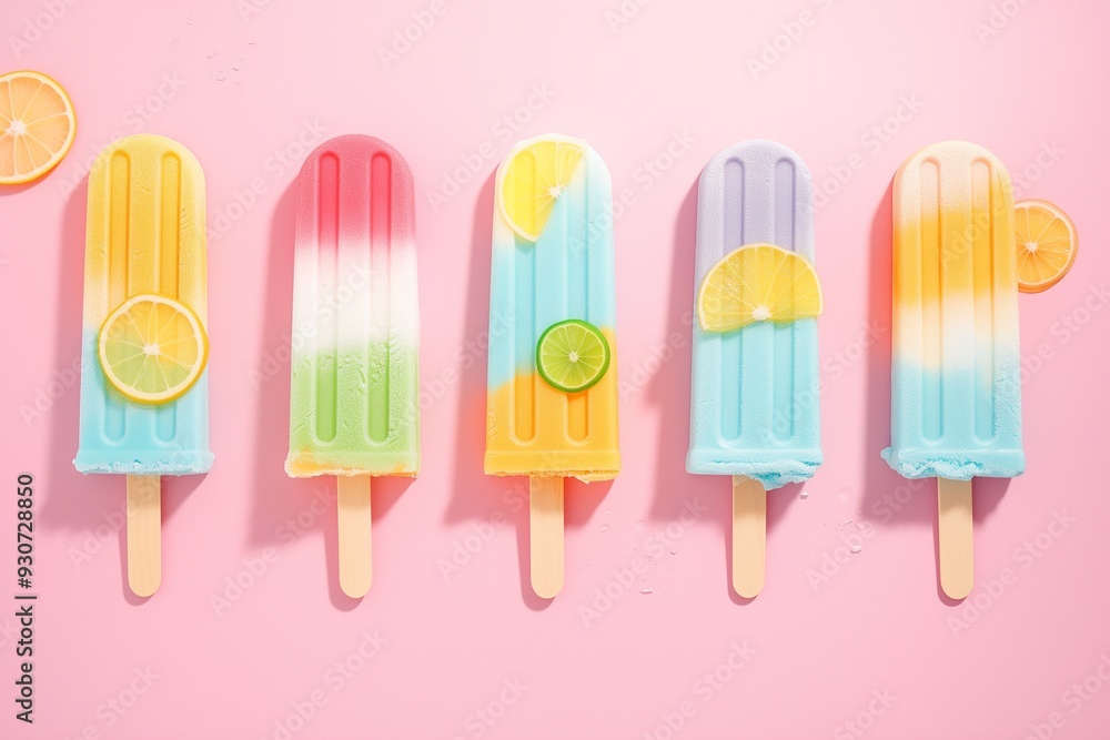 summer vacation background concept. Flat lay of ice cream summer vacation background concept. Flat lay of ice cream