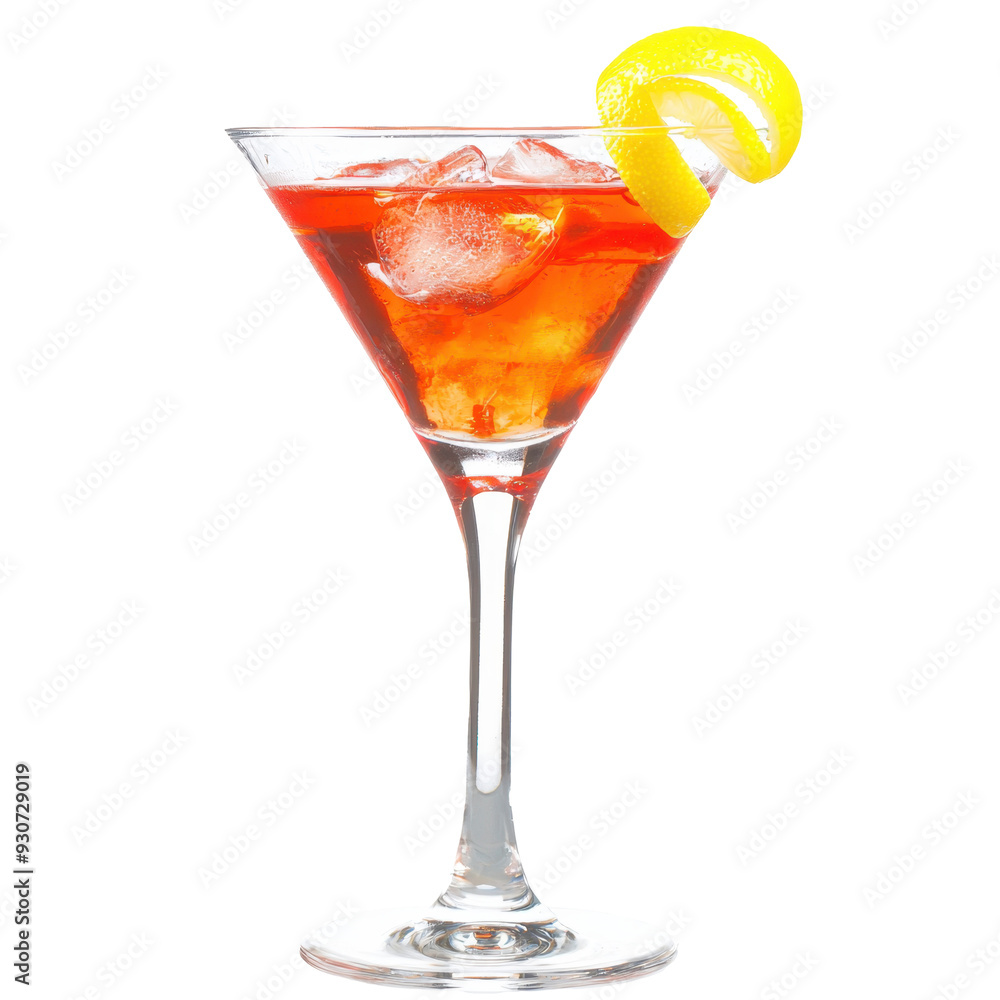 A cosmopolitan with a twist of lemon, isolated, cut out. A cosmopolitan with a twist of lemon, isolated, cut out.