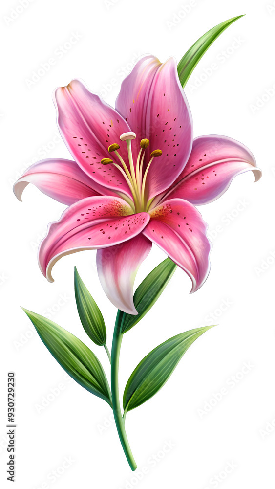 llustration a stunning pink lily in full bloom on a transparent background, displaying intricate petal details and lush green foliage. Generative AI llustration a stunning pink lily in full bloom on a transparent background, displaying intricate petal details and lush green foliage. Generative AI