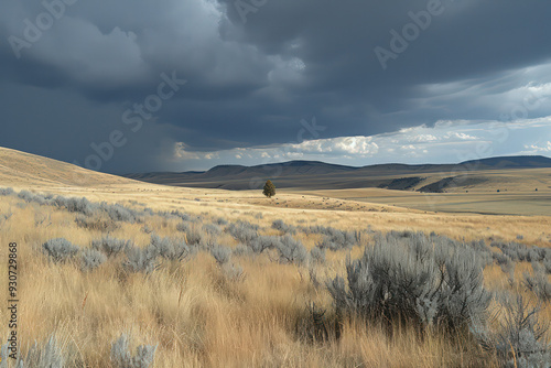 An image portraying a lone tree beneath the intense gaze of stormy, dark clouds, where nature's resilience is highlighted amidst atmospheric turmoi