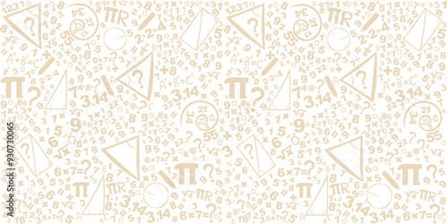 Mathematics concepts background. Concept of education. School vector seamless pattern with math formulas, calculations and figures. Algebra, geometry, statistics, basic maths. Vector Illustration