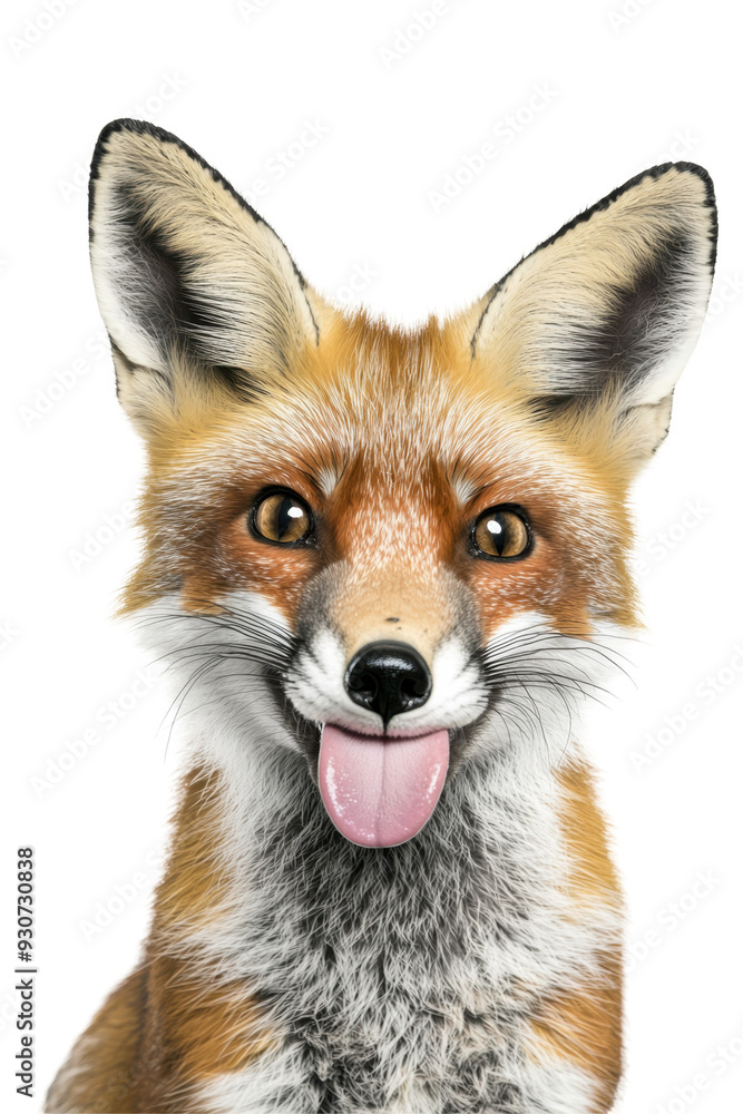 Funny portrait of a playful fox with its tongue out, isolated, cut out. Funny portrait of a playful fox with its tongue out, isolated, cut out.