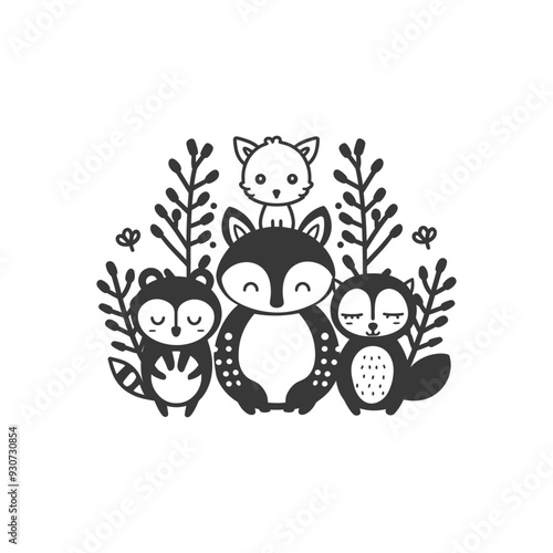 Cute Cartoon Animals with Floral Elements