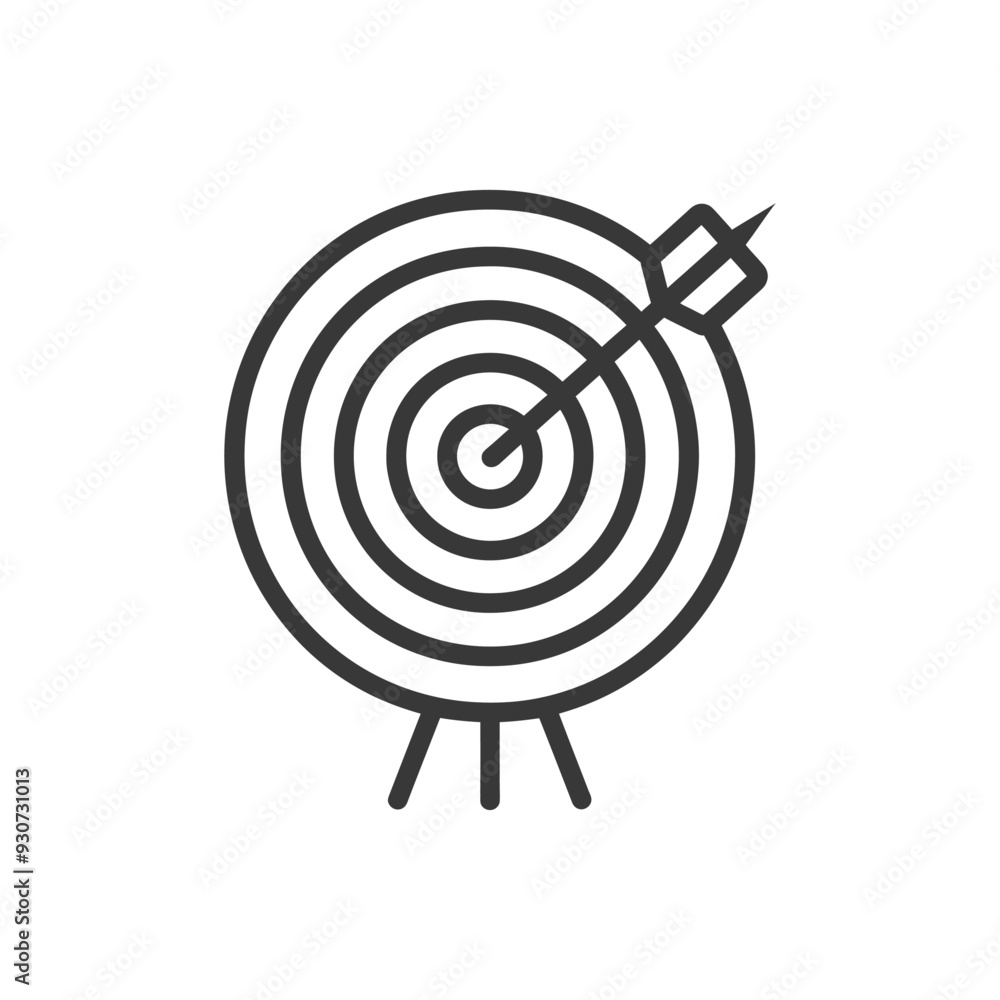 Dart Hitting the Center of a Bullseye Target on a Stand