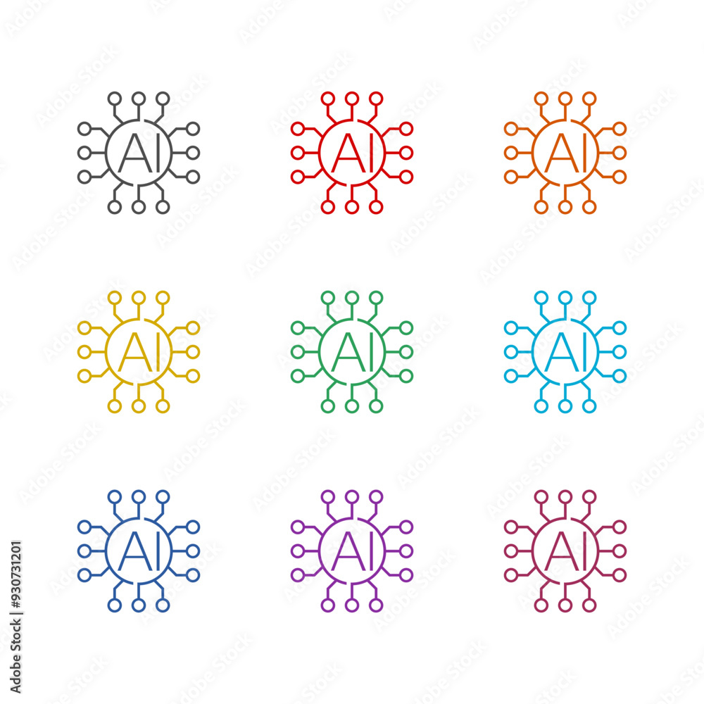 AI network icon isolated on white background. Set icons colorful AI network icon isolated on white background. Set icons colorful