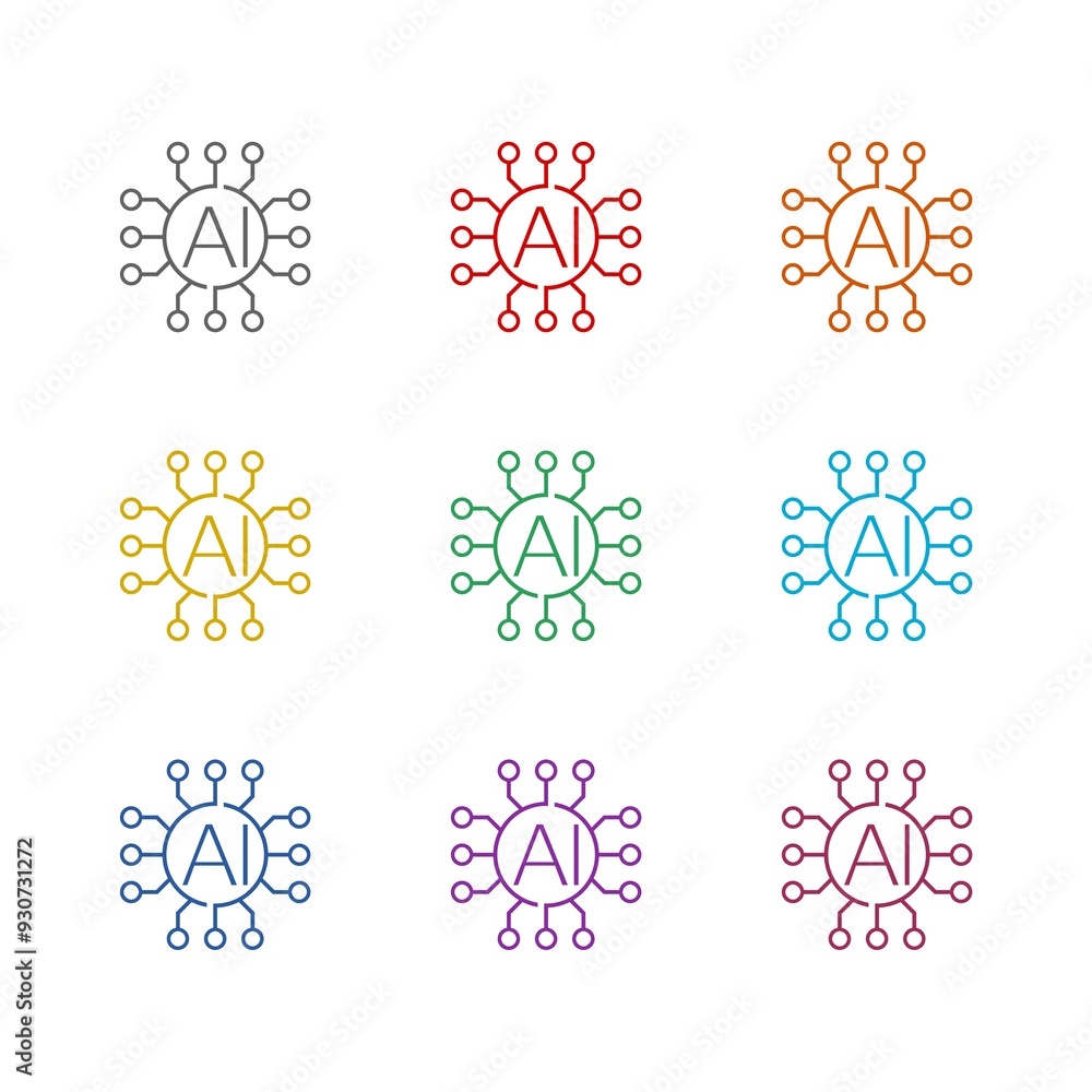 AI network icon isolated on white background. Set icons colorful AI network icon isolated on white background. Set icons colorful