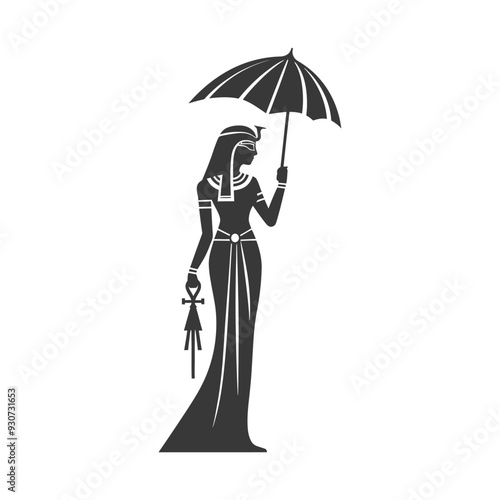Egyptian Goddess Isis Holding Ankh and Umbrella