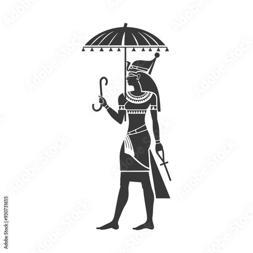 Egyptian Goddess Isis with Umbrella and Ankh