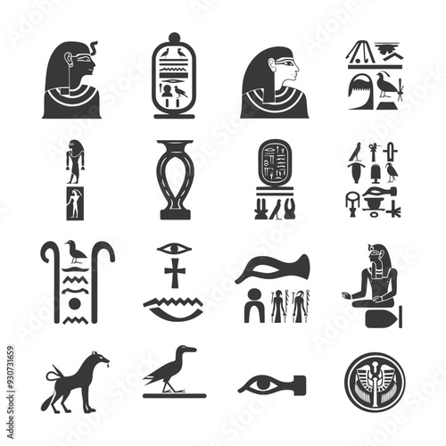 Egyptian Hieroglyphics and Symbolic Figures