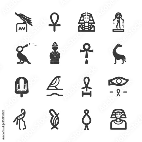 Egyptian Mythology Symbols and Creatures Icons Set