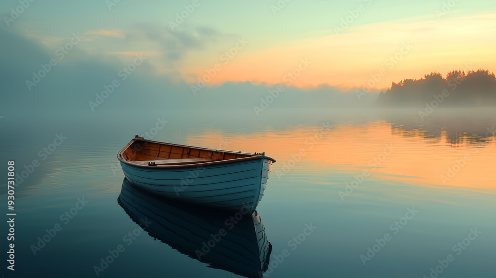 Serenity on the Water: A Boat in Calm Waters. Generative AI Serenity on the Water: A Boat in Calm Waters. Generative AI