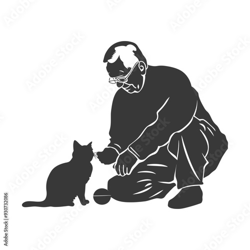 Elderly Man Playing with a Cat