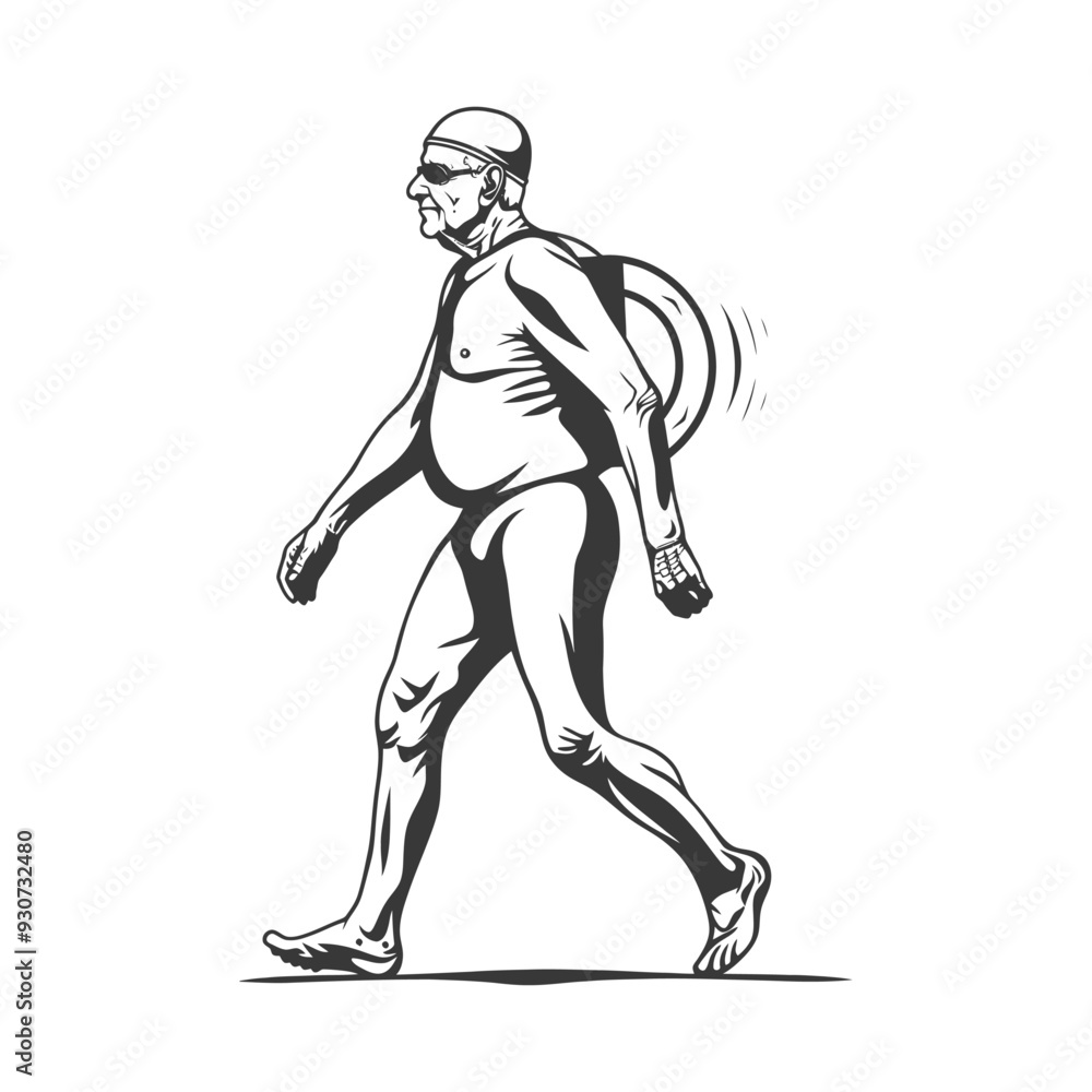 Elderly Man Walking With Swimming Gear Elderly Man Walking With Swimming Gear