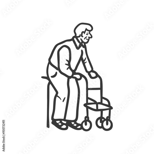 Elderly man using a walker for mobility assistance
