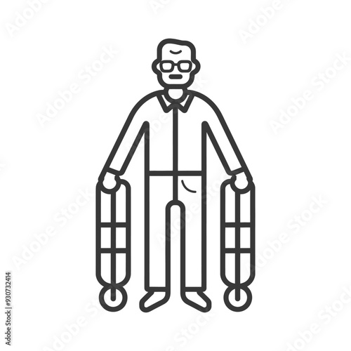 Elderly Man Using a Walker for Mobility Support