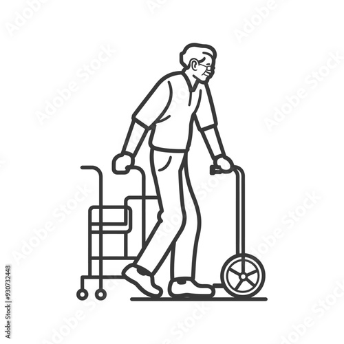 Elderly Man Walking with a Walker