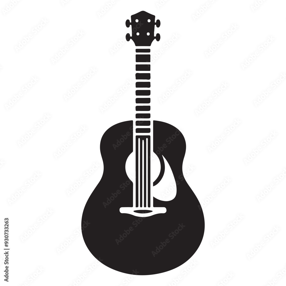 Naklejka premium Electric guitar silhouette on white background, Acoustic guitar silhouette, Acoustic and heavy rock electric guitars musical instruments