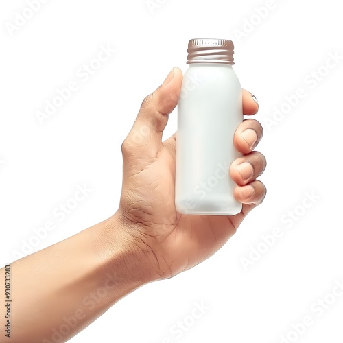 hand holding something like a bottle or can isolated on white background with clipping path