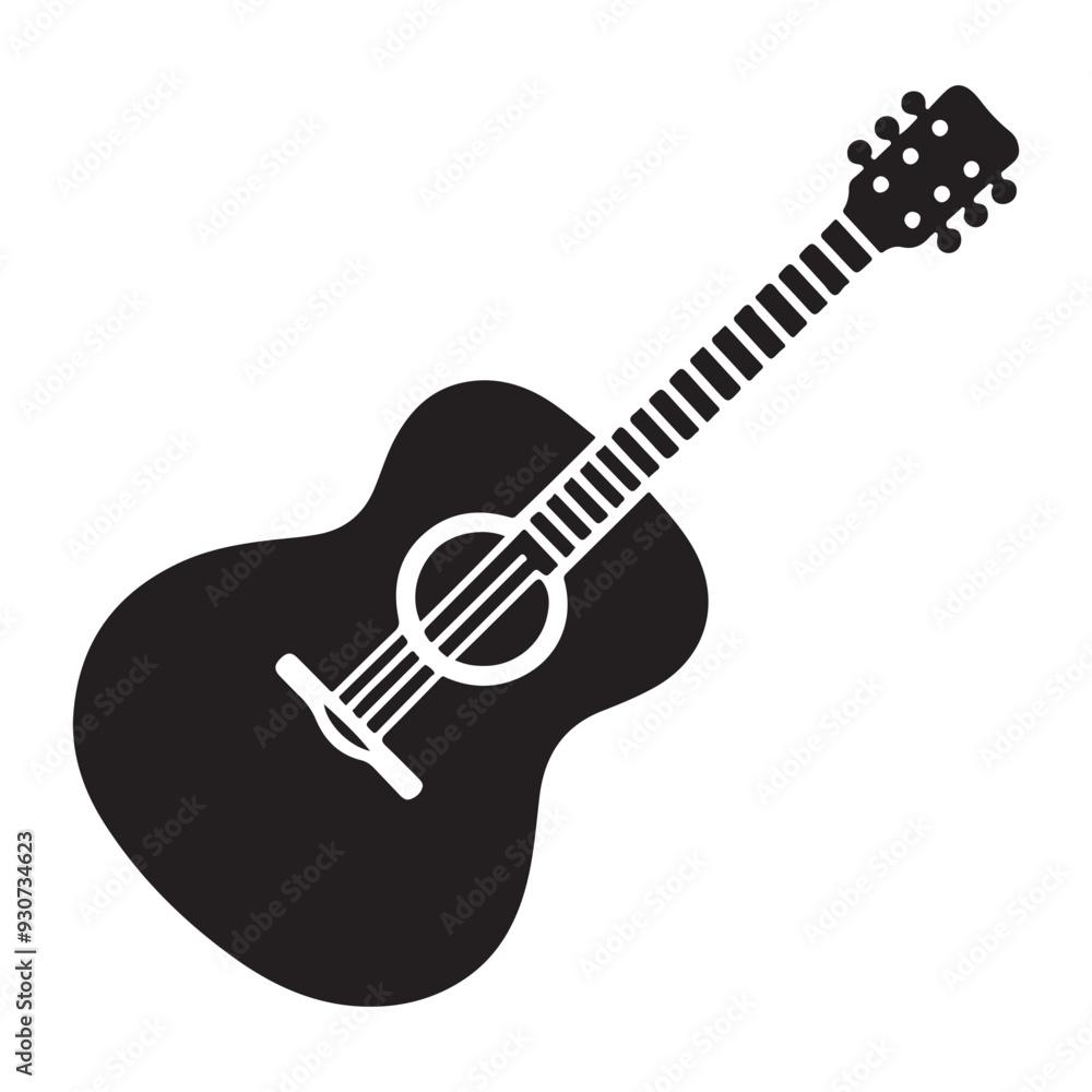 Fototapeta premium Electric guitar silhouette on white background, Acoustic guitar silhouette, Acoustic and heavy rock electric guitars musical instruments