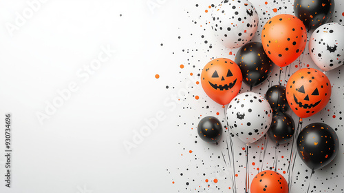 Fototapeta Naklejka Na Ścianę i Meble -   Halloween balloons with a white space for text on the right side, top view. Happy Halloween party decoration design