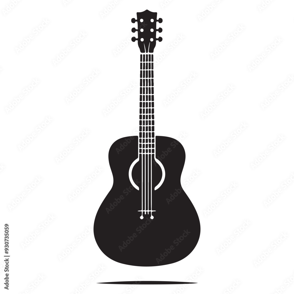 Obraz premium Electric guitar silhouette on white background, Acoustic guitar silhouette, Acoustic and heavy rock electric guitars musical instruments