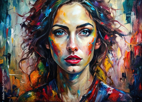 Mixing Abstract Expressionism with Realist Oil Portraits Creating Dynamic Mood and Energy with Bold Brushstrokes photo