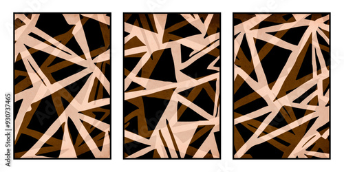 Set of 3 Abstract illustration in vintage style. For use in graphics, for wall decor.