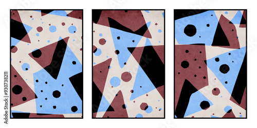 Set of 3 Abstract illustration in vintage style. For use in graphics, for wall decor.