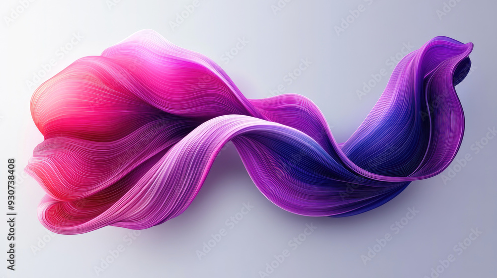 Fototapeta premium An abstract artwork featuring a flowing ribbon-like structure in shades of pink and purple, visually representing motion and fluidity in a modern art style.