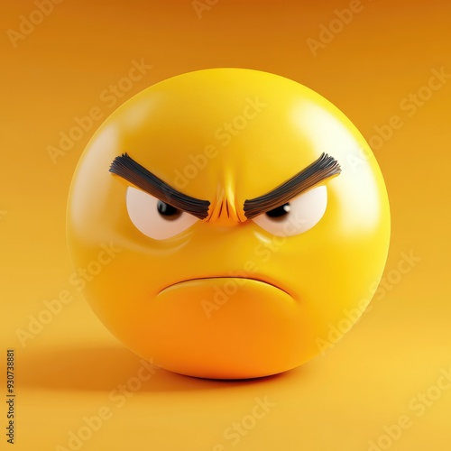 An expressive yellow emoji conveying intense frustration with furrowed brows and a deep frown against a vibrant orange background