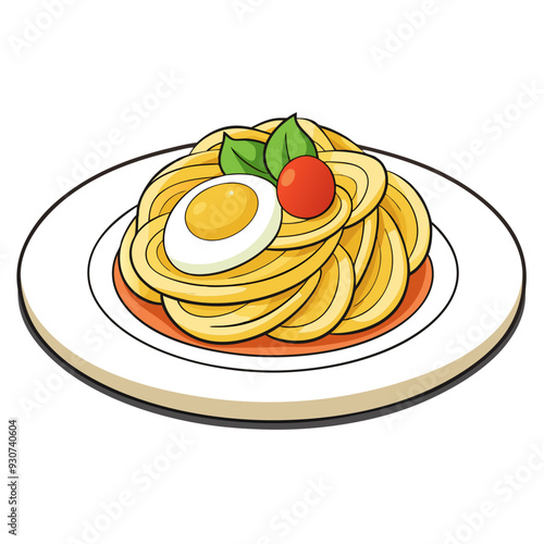 Delicious Pasta with Egg Vector Illustration - SVG, Cricut Files, Clipart & T-Shirt Graphics