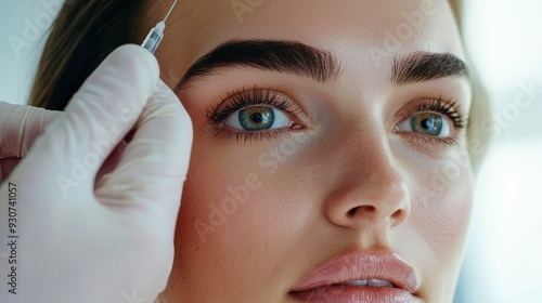 Close-up of a woman undergoing aesthetic medicine procedures. The focus is on the detailed application of the treatment, highlighting the precision and care involved in the procedure. 