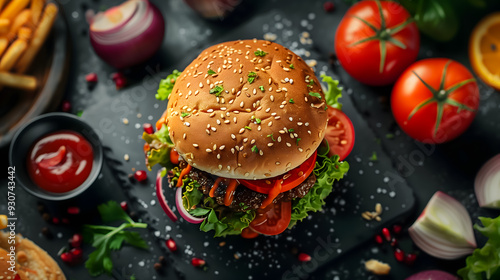 Wallpaper Mural Delicious Gourmet Burger with Fresh Ingredients Torontodigital.ca