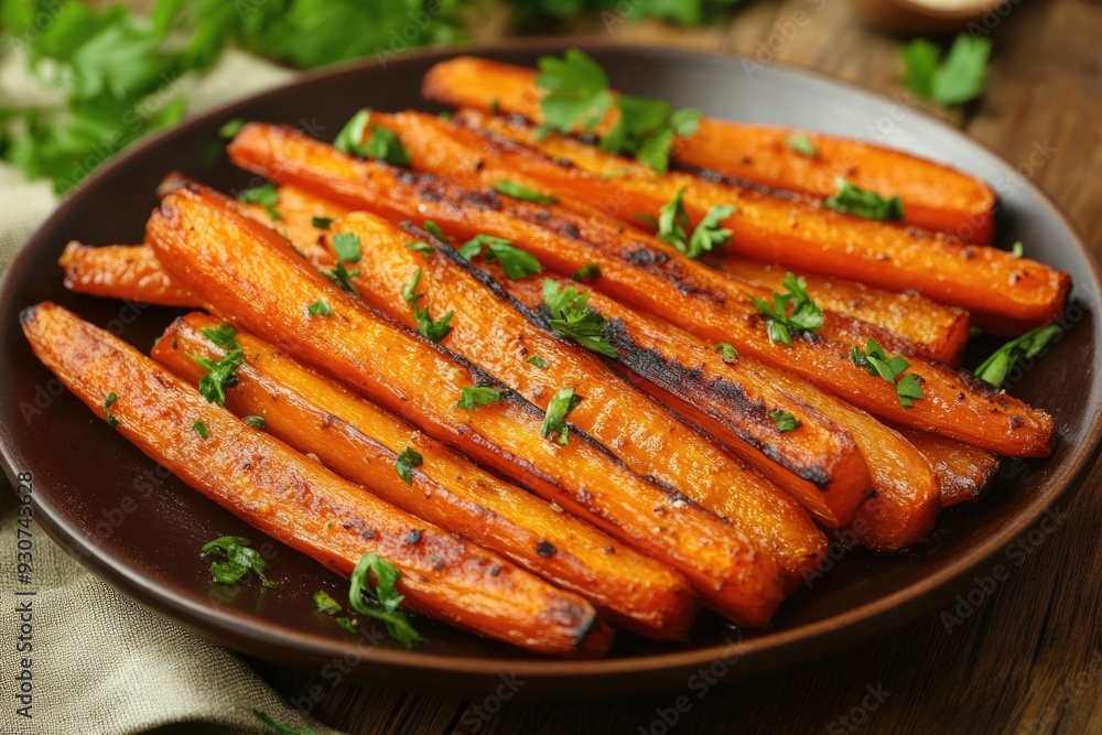 Honey Roasted Carrots. Fried Carrots with Green Herbs for a Delicious Autumn Dinner Dish Honey Roasted Carrots. Fried Carrots with Green Herbs for a Delicious Autumn Dinner Dish